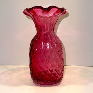 Vintage Chalet Glass Angelo Rossi Murano Style Ruby Textured Art Glass Vase
